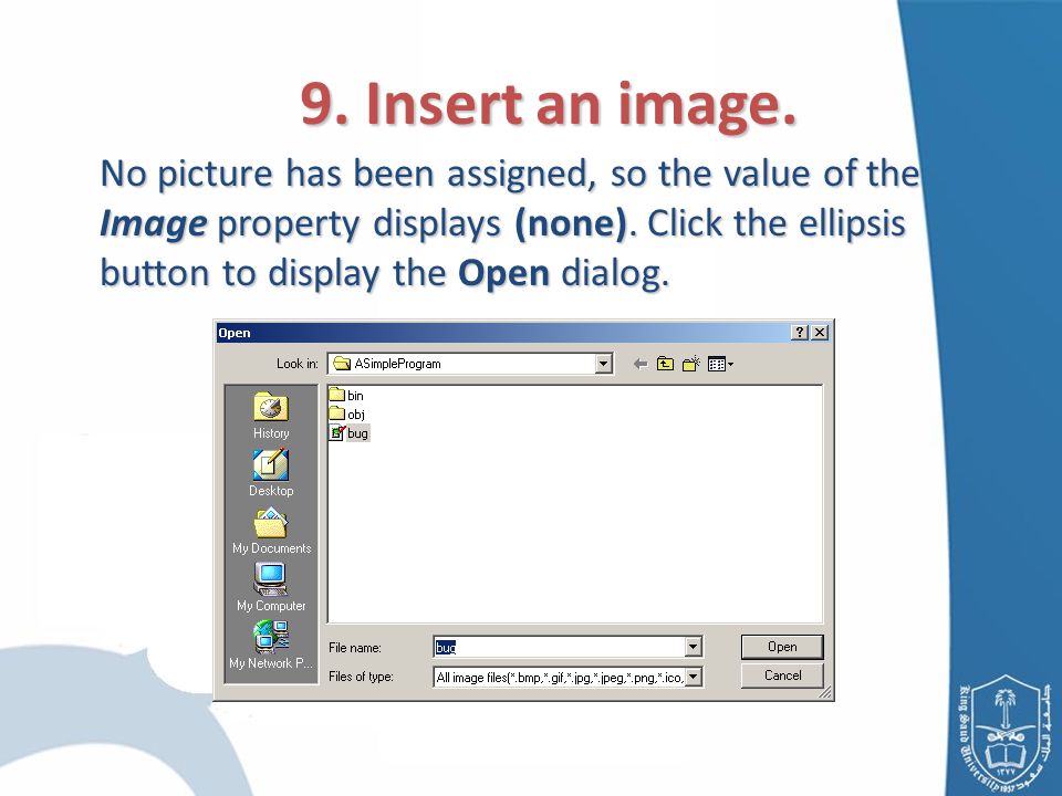 No picture has been assigned, so the value of the Image property displays (none).