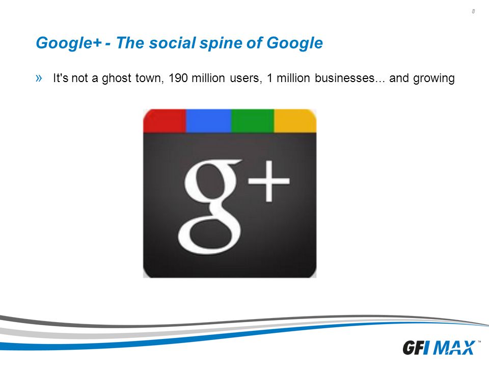 8 Google+ - The social spine of Google » It s not a ghost town, 190 million users, 1 million businesses...