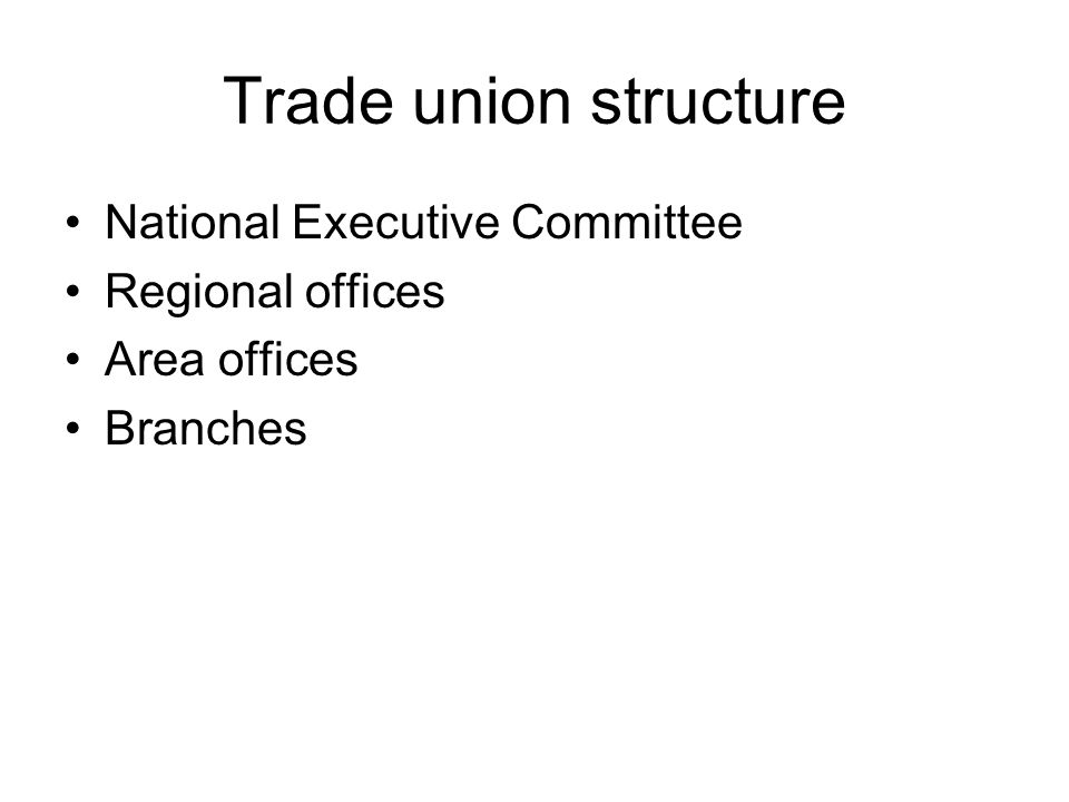 Trade union structure National Executive Committee Regional offices Area offices Branches