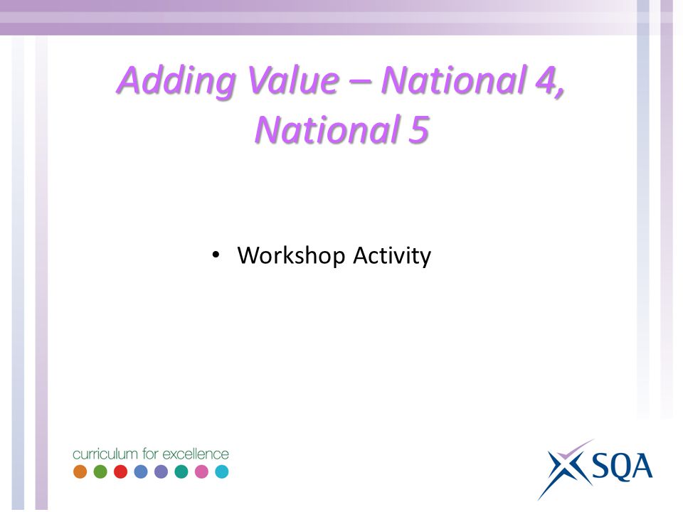 Adding Value – National 4, National 5 Workshop Activity