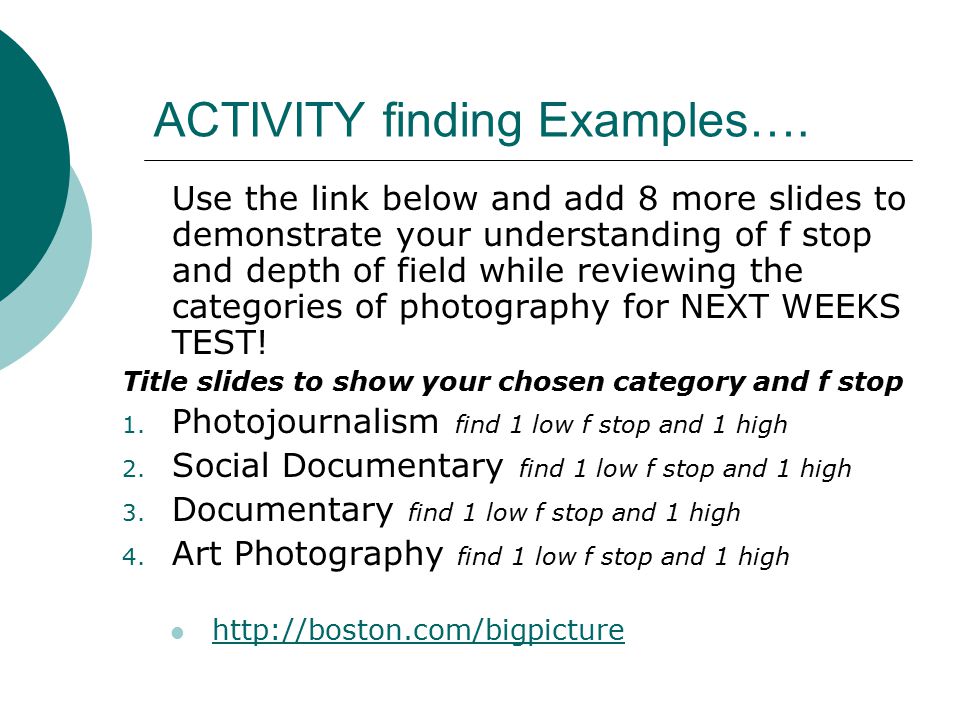 ACTIVITY finding Examples….