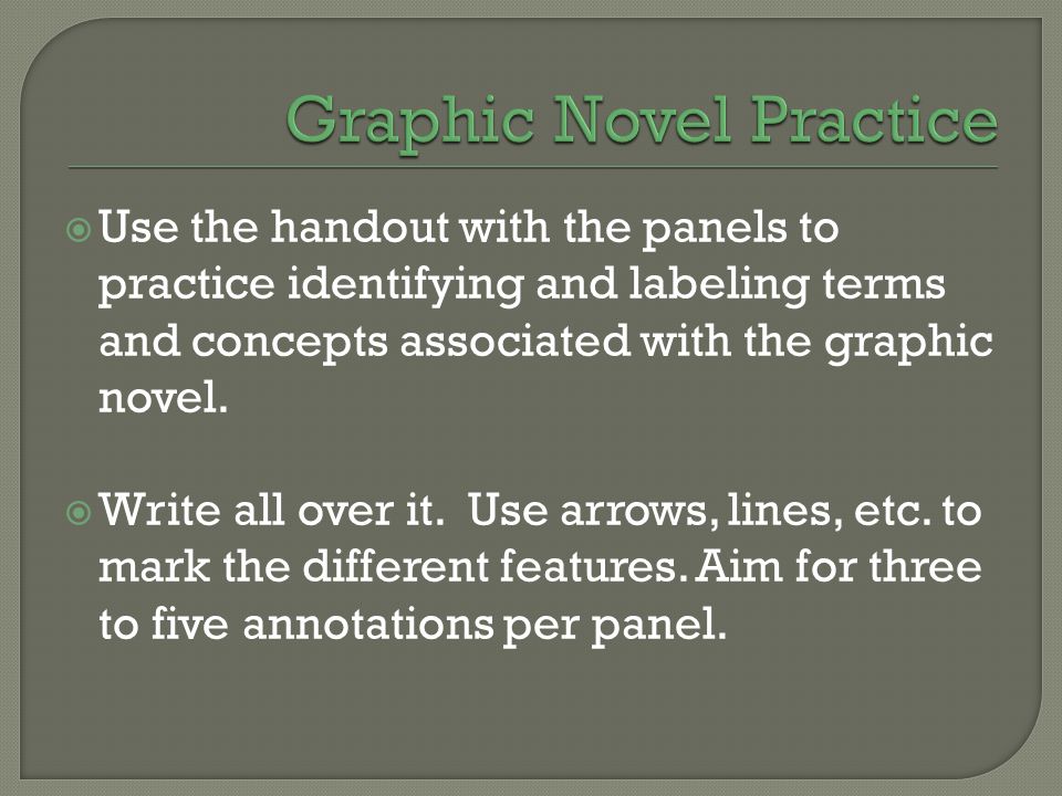  Use the handout with the panels to practice identifying and labeling terms and concepts associated with the graphic novel.
