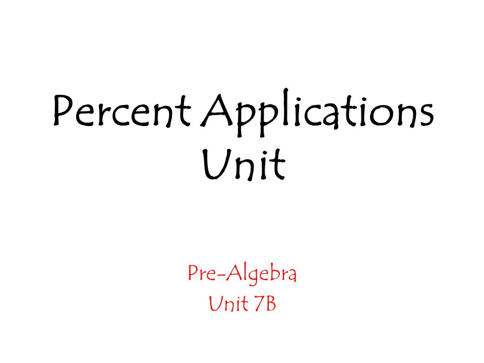 Percent Applications Unit Pre-Algebra Unit 7B