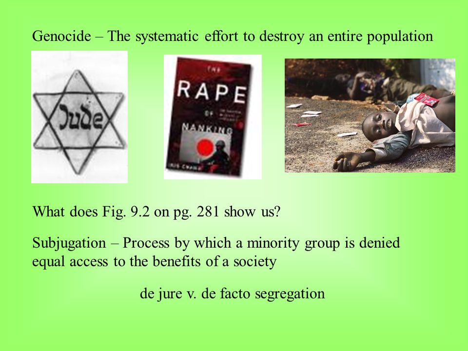 Genocide – The systematic effort to destroy an entire population What does Fig.