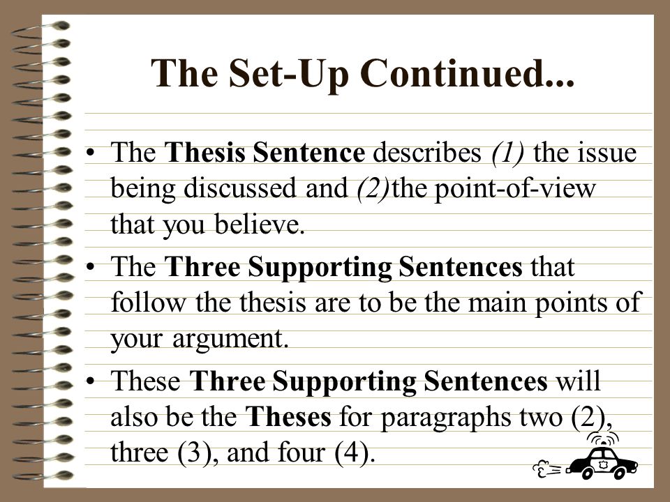 The Set-Up: First Paragraph IntroductionFirst Paragraph: Introduction: The purpose of this first paragraph is to set up, or tell your audience what it is that you will be explaining, describing, or arguing for or against.