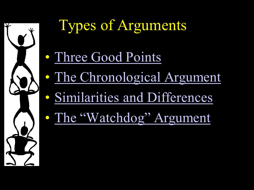 Types of Arguments Three Good Points The Chronological Argument Similarities and Differences The Watchdog Argument
