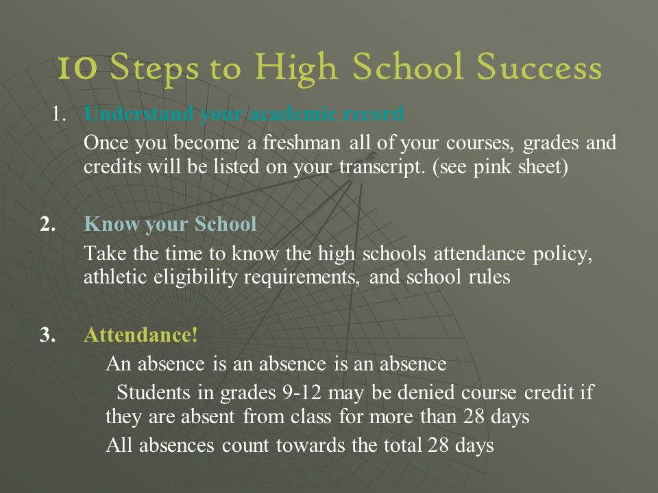 Areas to focus on in high school  Career Exploration  Becoming a serious student  Taking a challenging course load