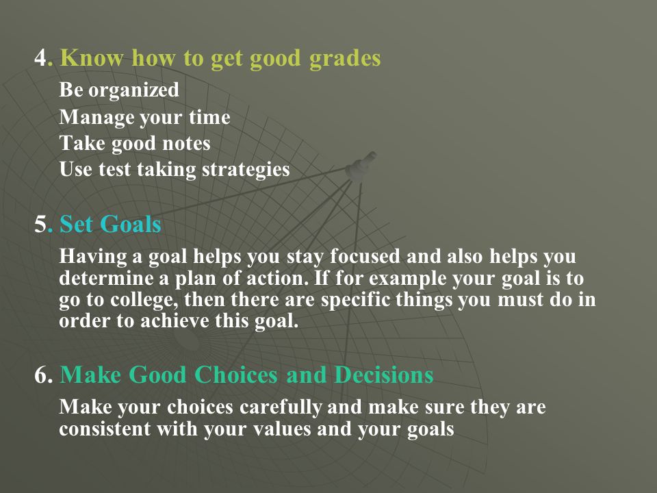10 Steps to High School Success 1.Understand your academic record Once you become a freshman all of your courses, grades and credits will be listed on your transcript.