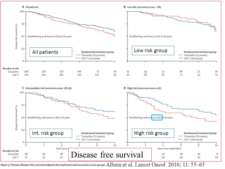 Low risk group Int. risk groupHigh risk group All patients Disease free survival Albain et al.