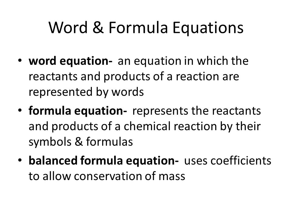 Chemistry Chapter 8 Chemical Equations Balancing Formula 6 Word Formula Equations