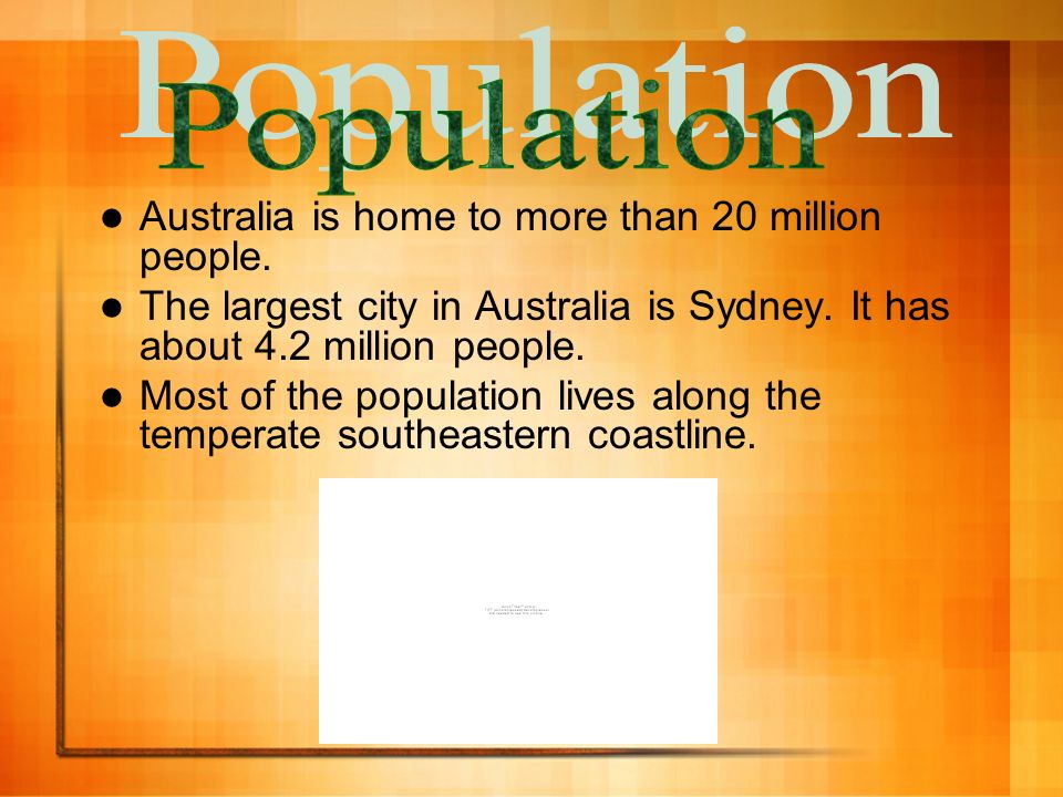 Australia is home to more than 20 million people. The largest city in Australia is Sydney.