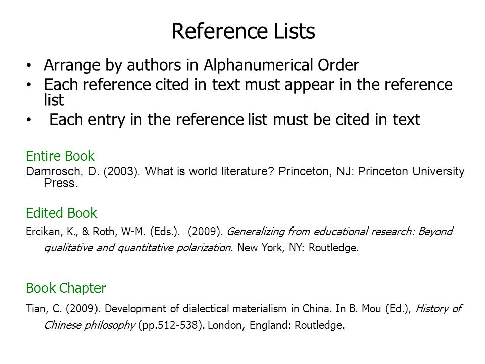 reference lists