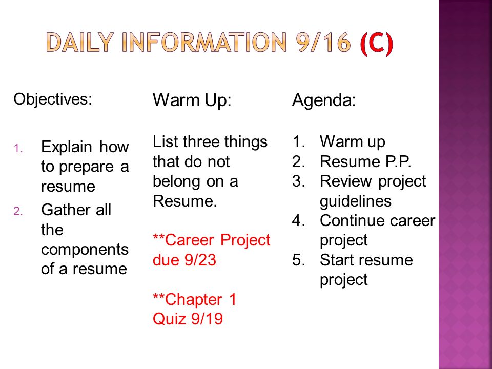 objectives 1 explain how to prepare a resume 2 gather all the how 2 prepare resume