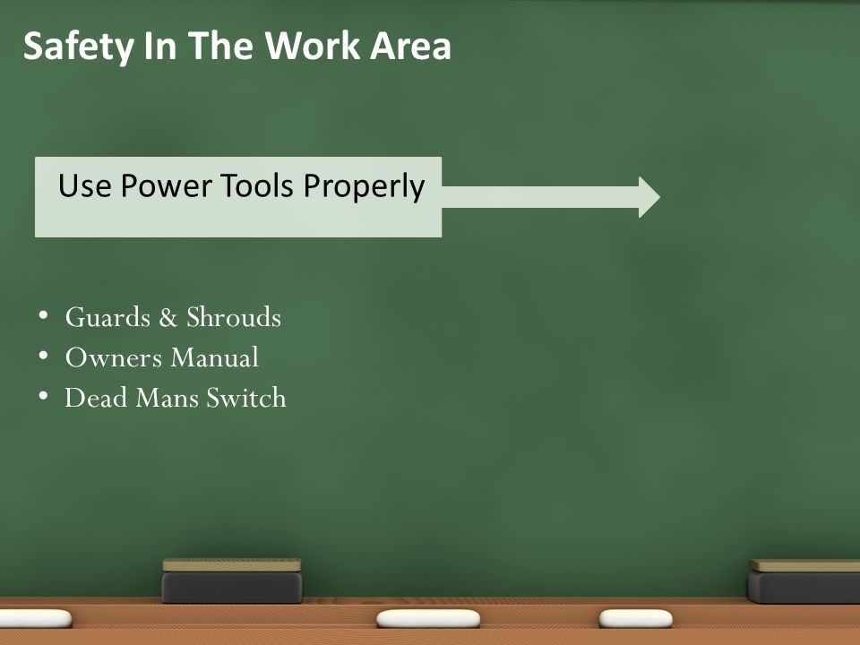 Use Power Tools Properly Safety In The Work Area Guards & Shrouds Owners Manual Dead Mans Switch