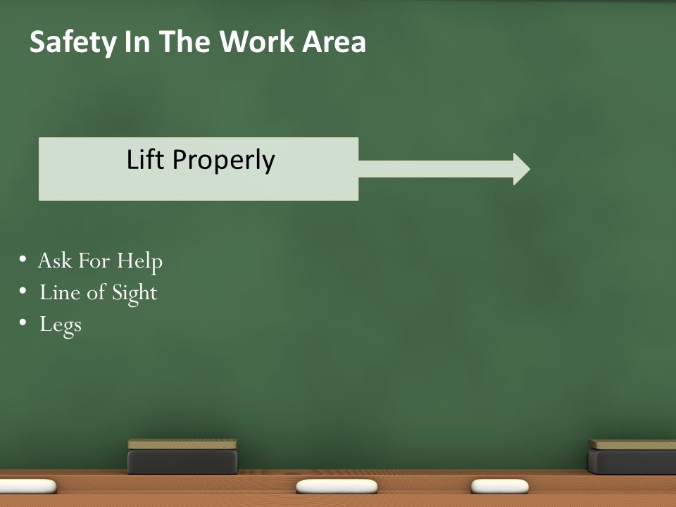 Lift Properly Safety In The Work Area Ask For Help Line of Sight Legs