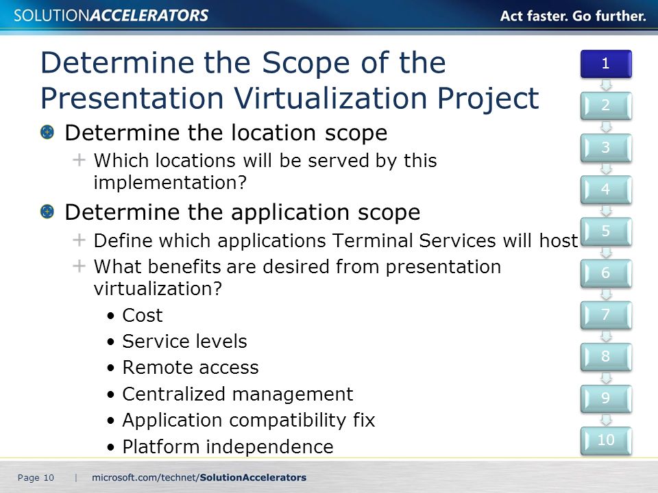 Determine the Scope of the Presentation Virtualization Project Determine the location scope Which locations will be served by this implementation.