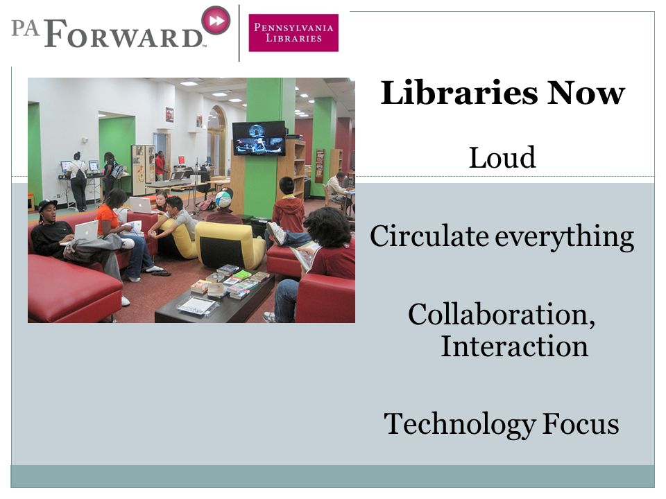 Libraries Now Loud Circulate everything Collaboration, Interaction Technology Focus