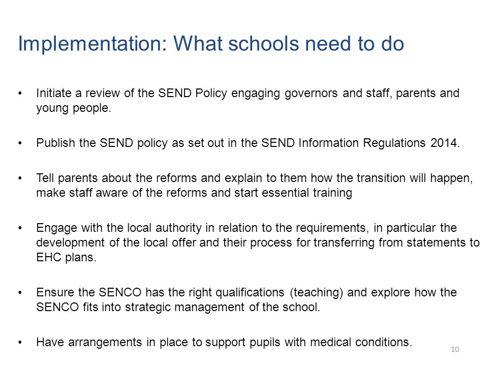 Initiate a review of the SEND Policy engaging governors and staff, parents and young people.