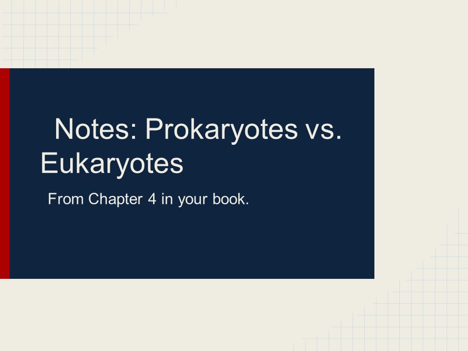 Notes: Prokaryotes vs. Eukaryotes From Chapter 4 in your book.