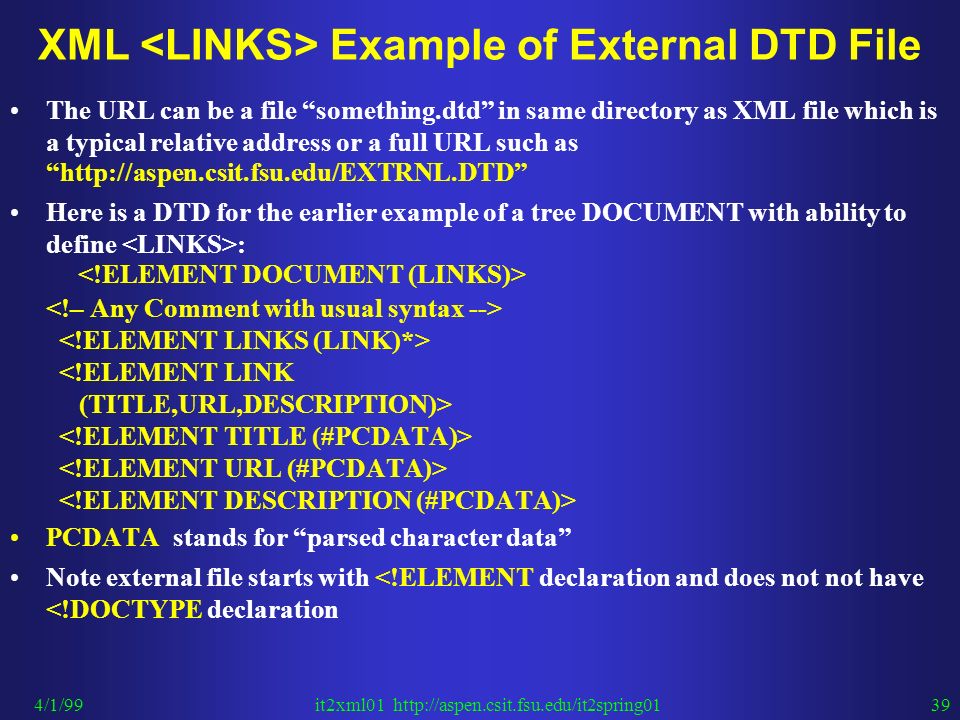 Example Program For Internal Dtd In Xml