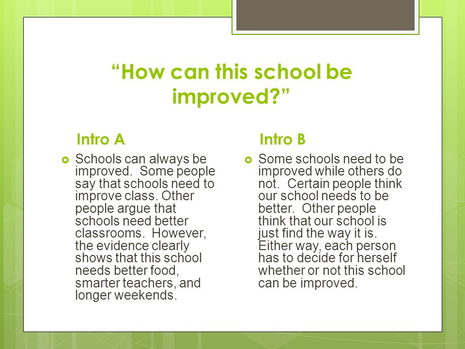 How can this school be improved Intro A  Schools can always be improved.