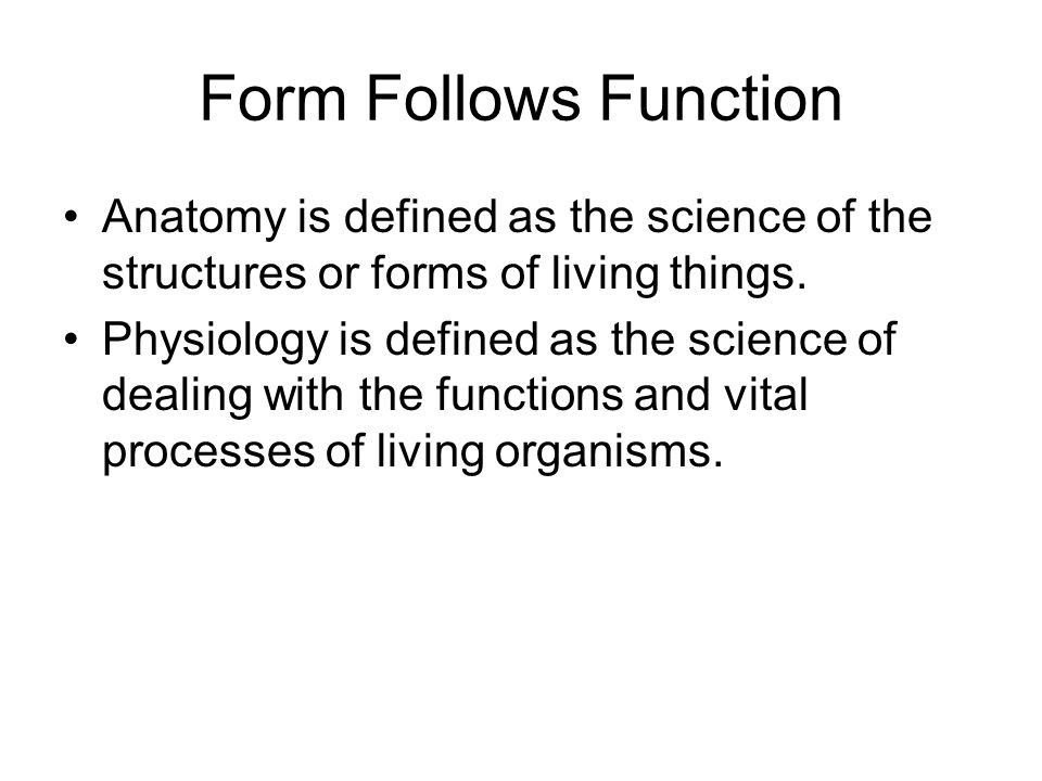 organization of the human body chapter 1 learner outcome to define form follows function definition