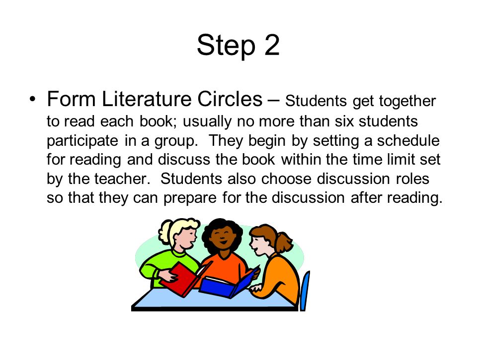 Step 2 Form Literature Circles – Students get together to read each book; usually no more than six students participate in a group.