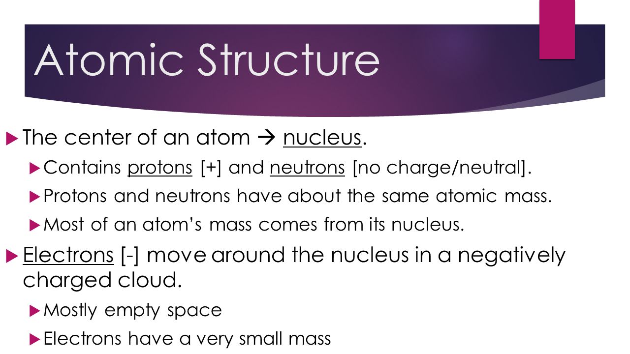 Atomic Structure  The center of an atom  nucleus.