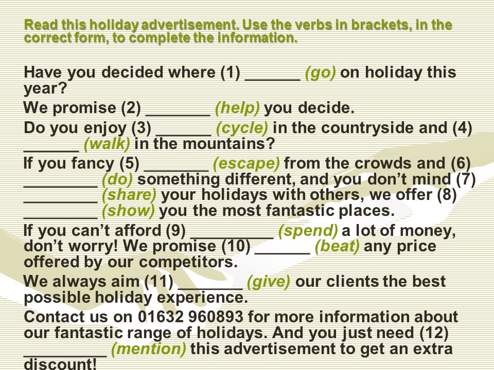 Read this holiday advertisement.