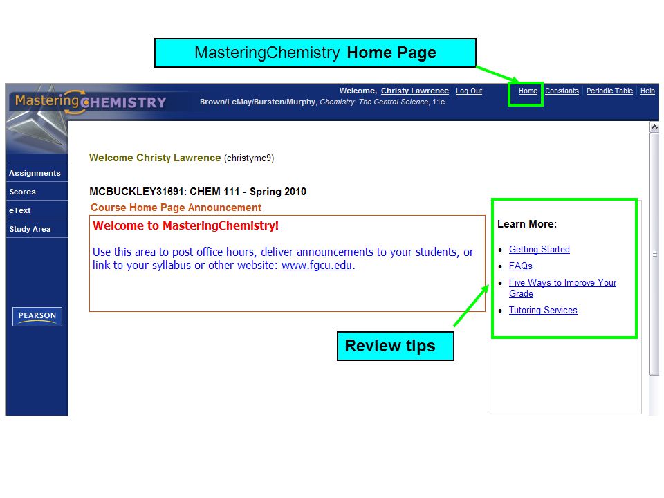 MasteringChemistry Home Page Review tips