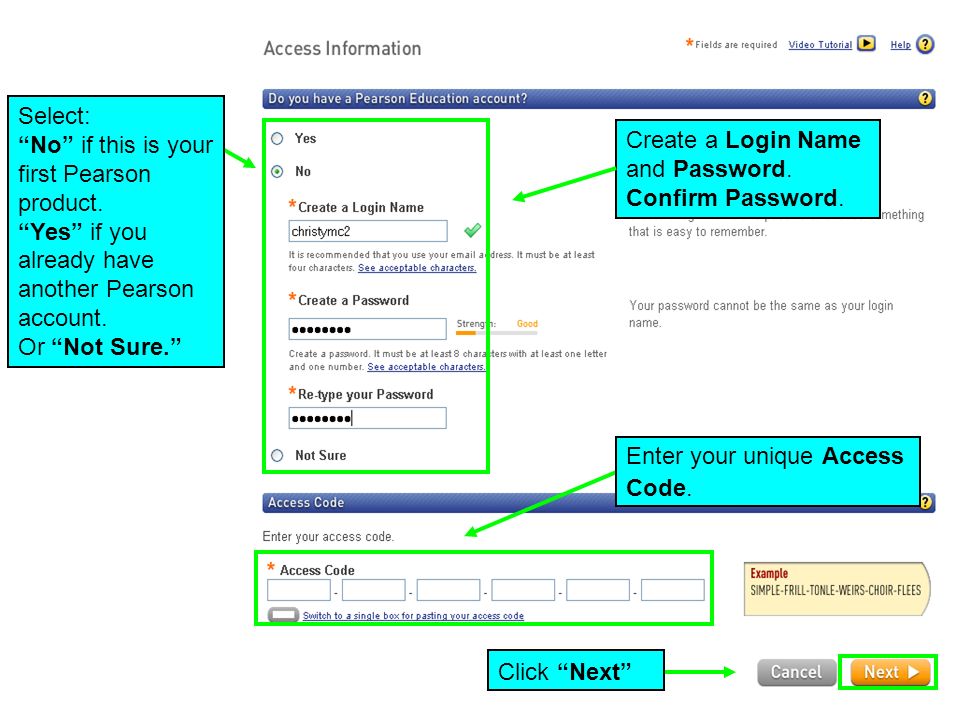 Create a Login Name and Password. Confirm Password.