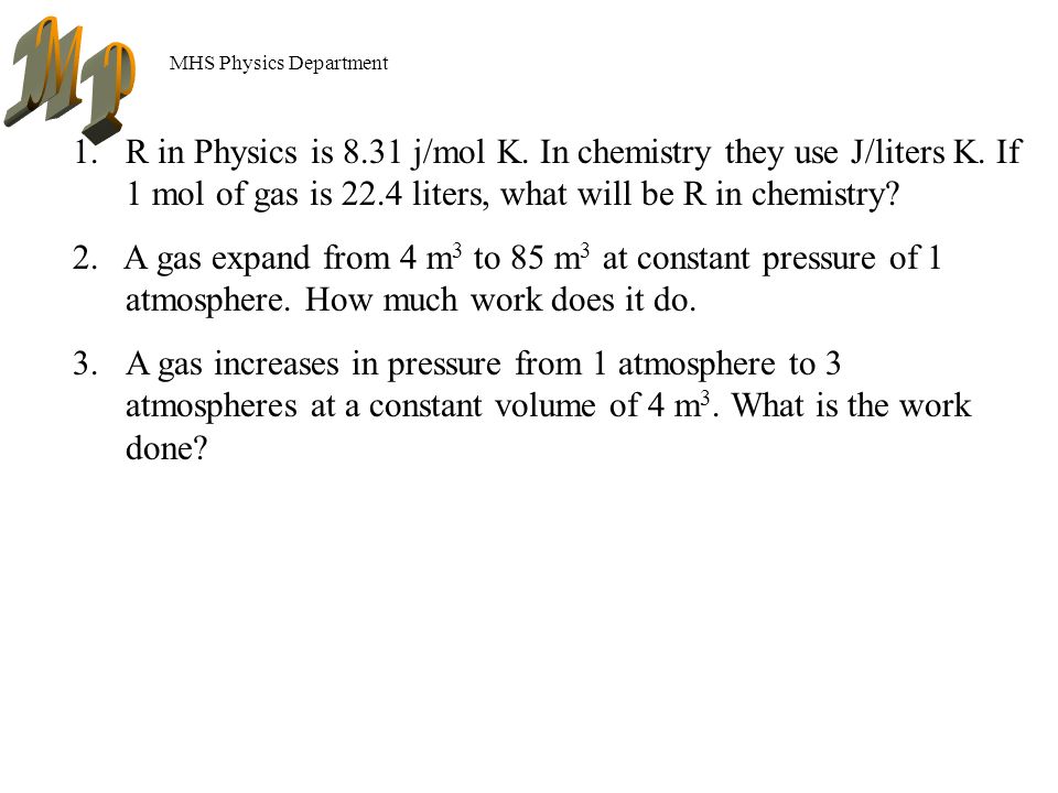 MHS Physics Department 1.R in Physics is 8.31 j/mol K.