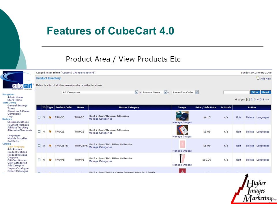 Features of CubeCart 4.0 Product Area / View Products Etc