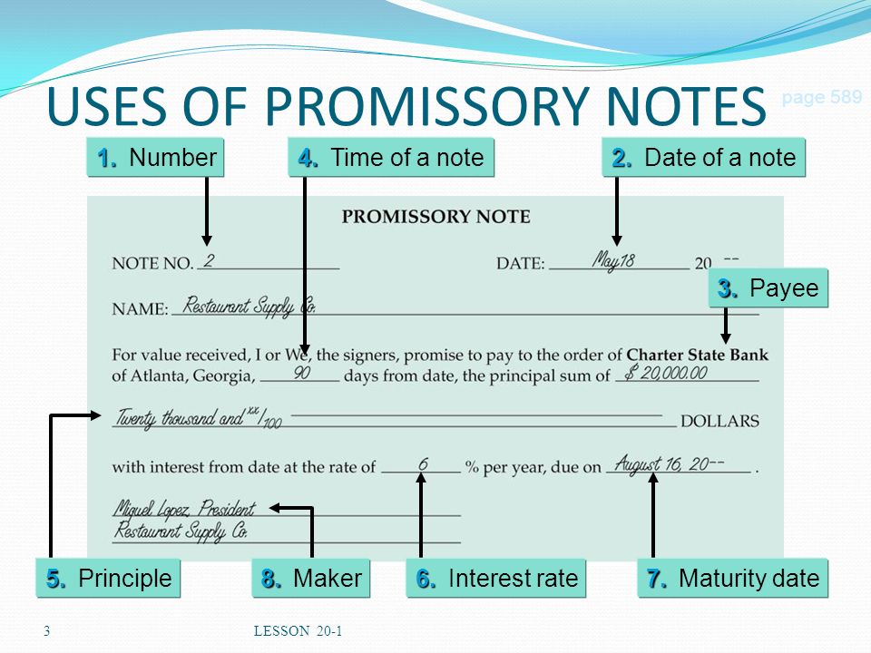 3LESSON 20-1 USES OF PROMISSORY NOTES page Number 8.
