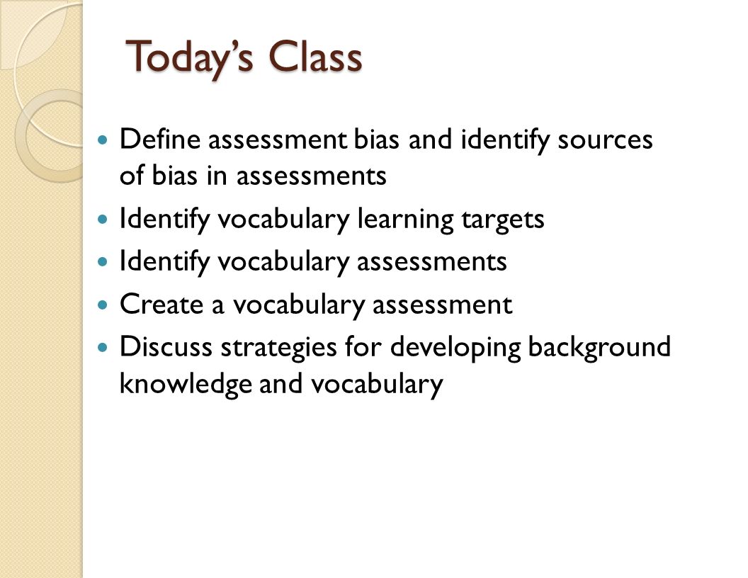CI 222 Assessing Prior Knowledge And Vocabulary September 19
