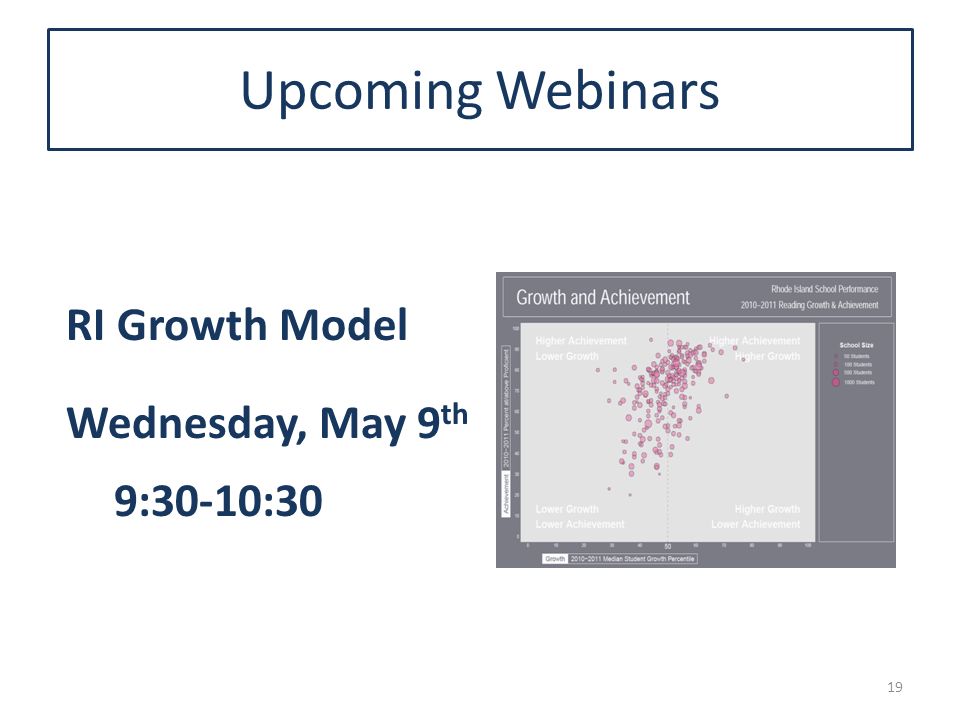 Upcoming Webinars RI Growth Model Wednesday, May 9 th 9:30-10:30 19