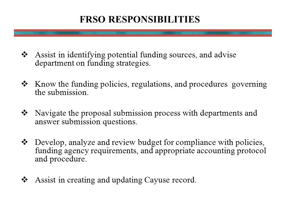 Assist in identifying potential funding sources, and advise department on funding strategies.