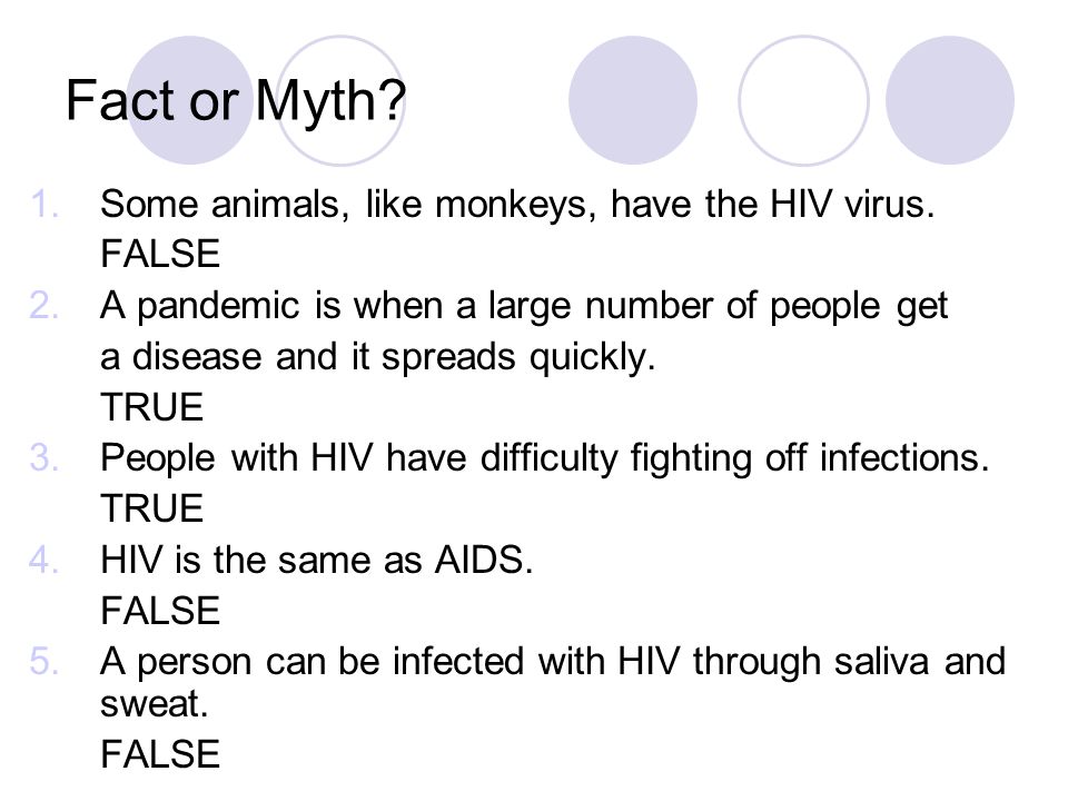 Fact or Myth. 1.Some animals, like monkeys, have the HIV virus.
