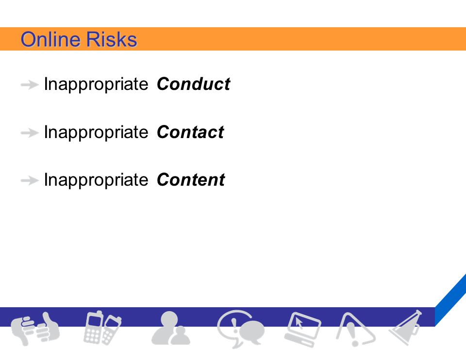 Online Risks Inappropriate Conduct Inappropriate Contact Inappropriate Content