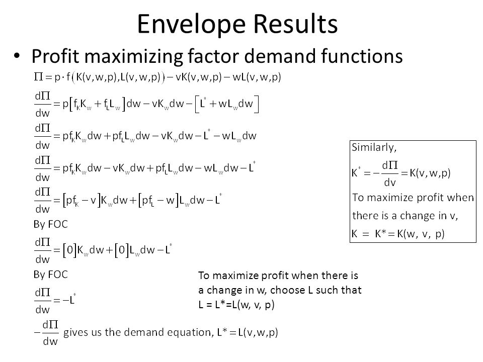 Profit Maximization Maximizing Assumptions Firm Technical 51 Envelope Results Profit Maximizing Factor Demand Functions To Maximize When There Is A Change In W Choose L Such That V P
