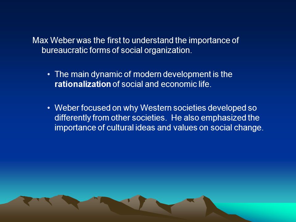 Max Weber was the first to understand the importance of bureaucratic forms of social organization.