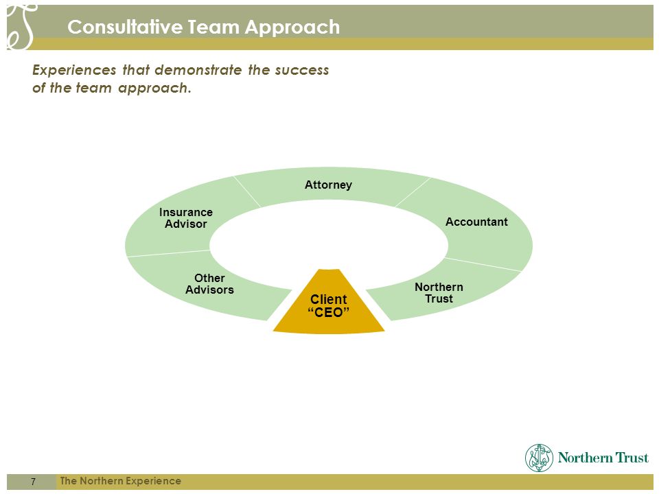 7 The Northern Experience Consultative Team Approach Experiences that demonstrate the success of the team approach.