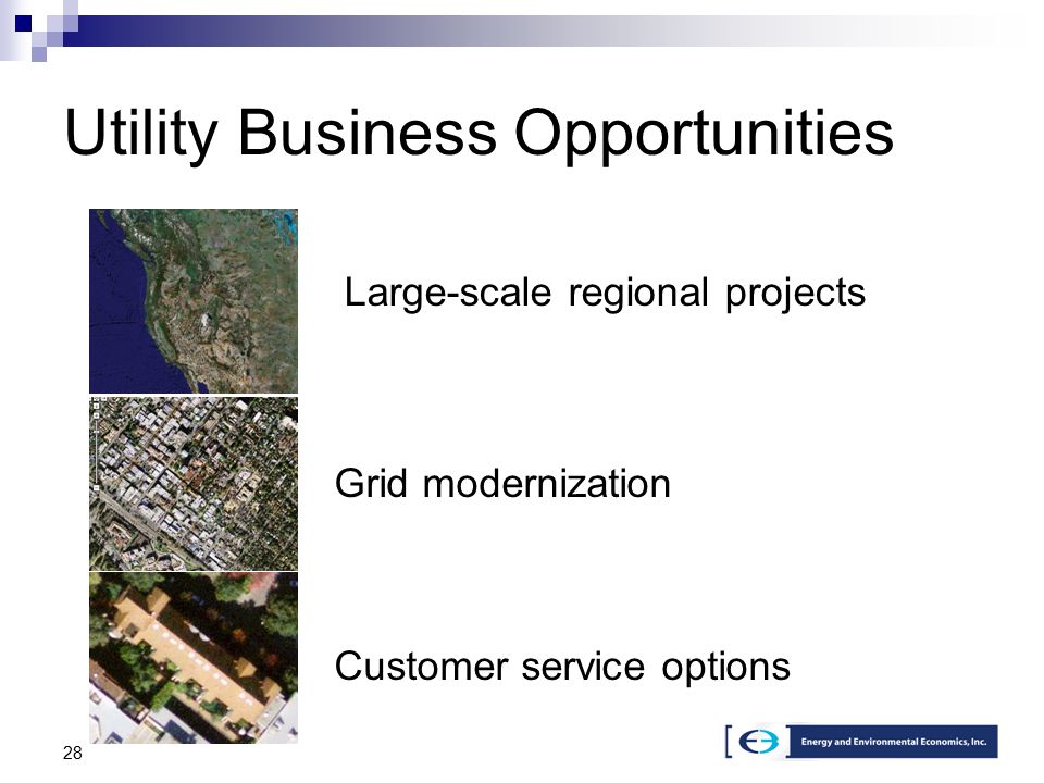 28 Utility Business Opportunities Customer service options Grid modernization Large-scale regional projects
