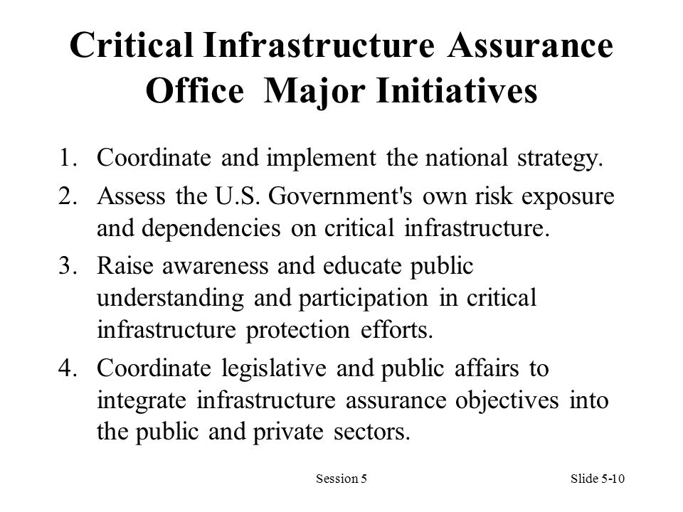 Critical Infrastructure Assurance Office Major Initiatives 1.Coordinate and implement the national strategy.