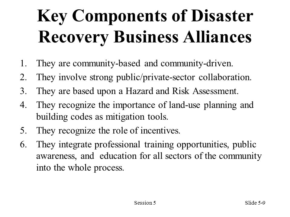 Key Components of Disaster Recovery Business Alliances 1.They are community-based and community-driven.