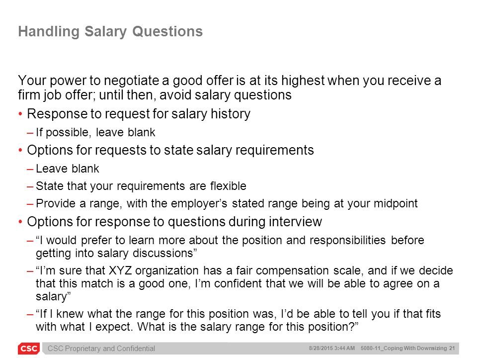 response to salary requirements