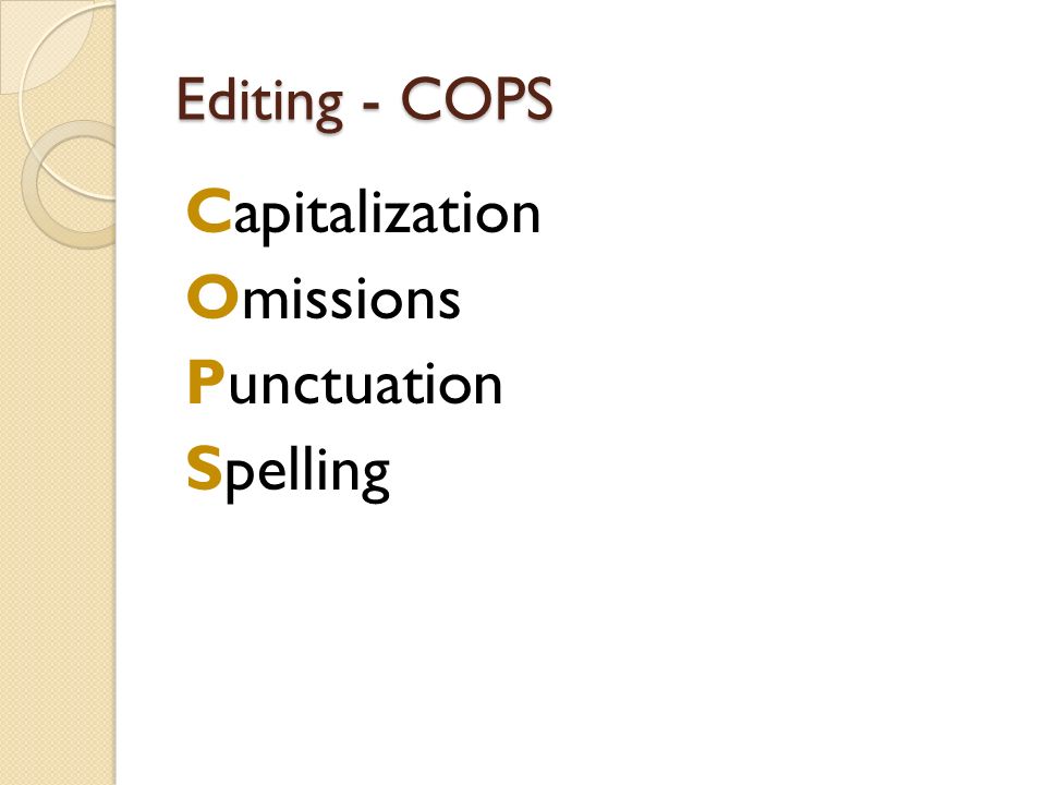 Editing - COPS Capitalization Omissions Punctuation Spelling
