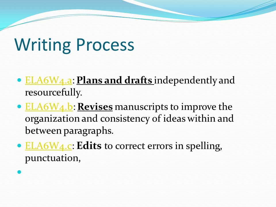 Writing Process ELA6W4.a: Plans and drafts independently and resourcefully.