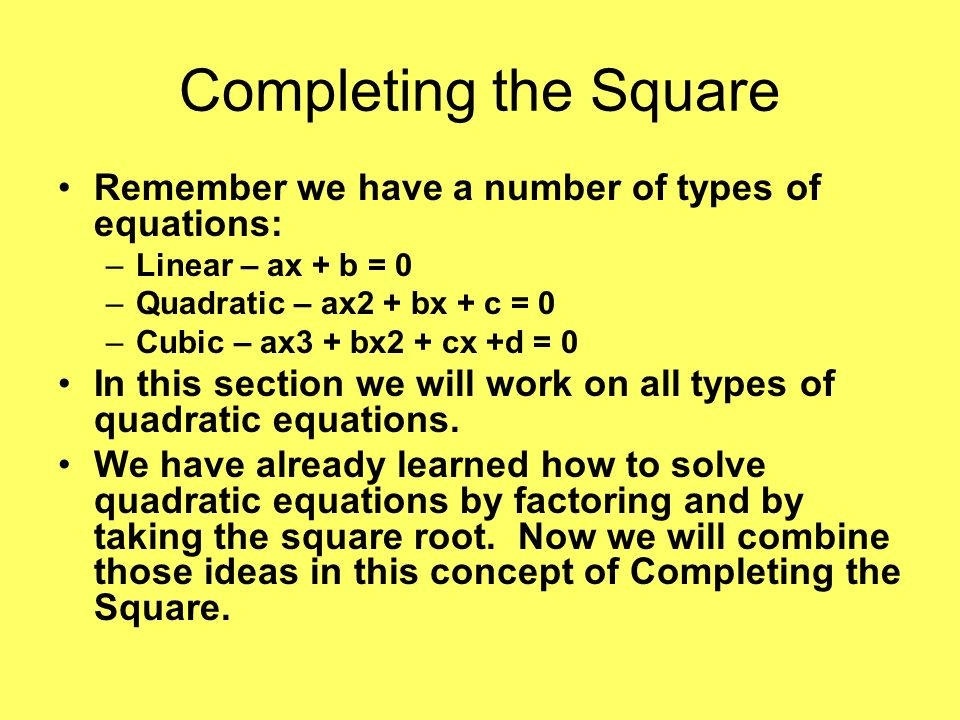 Quadratic Equation Definition Math Talkchannels Chapter 7 Quadratic Equations And Functions Completing The Square