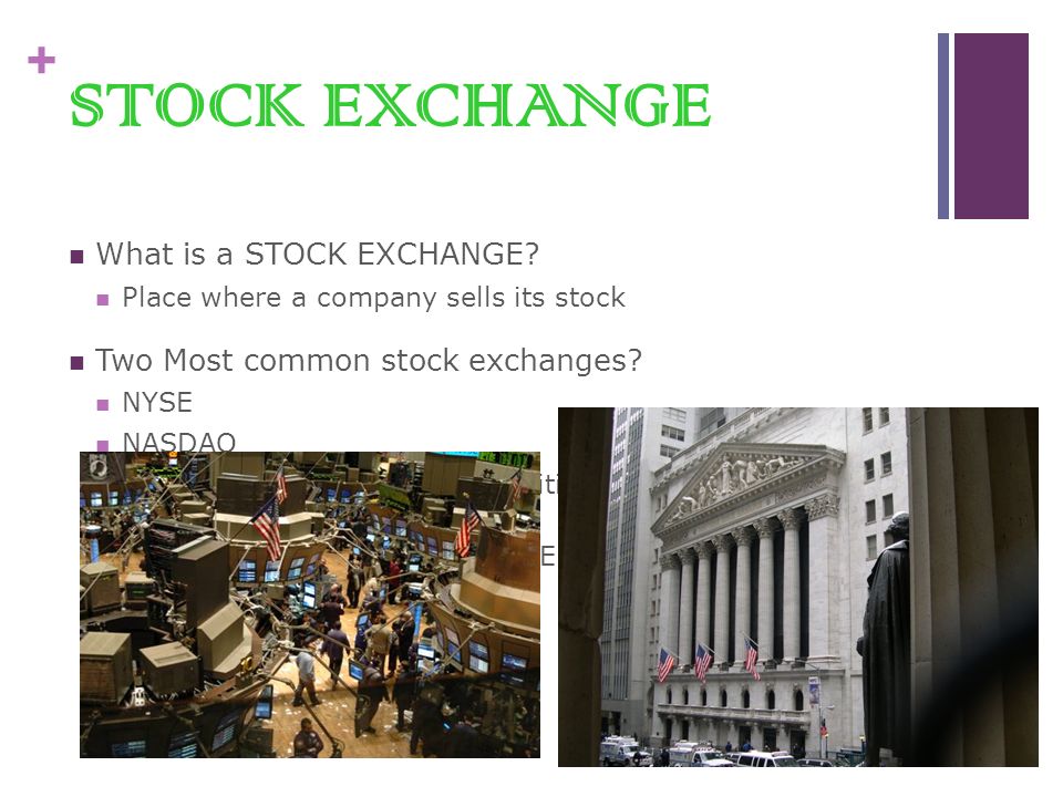 + STOCK EXCHANGE What is a STOCK EXCHANGE.